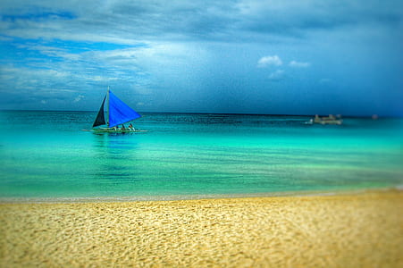 Painting of Blue Boat on Beach thumbnail