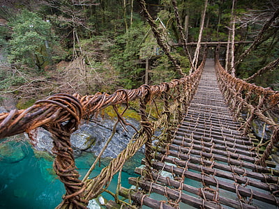 brown hanging bridge above body of water thumbnail