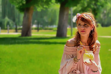 woman wearing pink long-sleeved off-shoulder top thumbnail