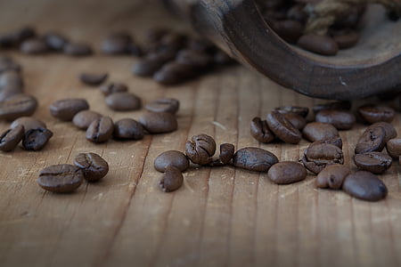 coffee beans on wood surface thumbnail