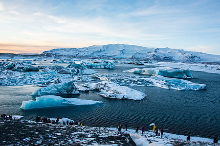 bird's eye view of glaciers under clear sky thumbnail