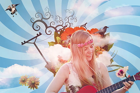 woman with pink floral headdress playing guitar thumbnail