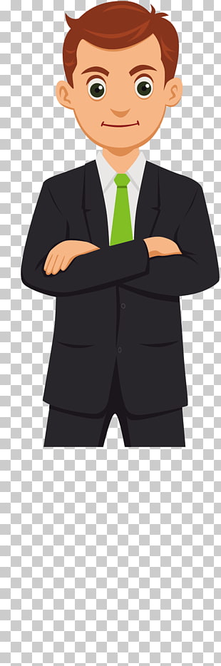Cartoon Commerce, cartoon business man, man wearing black suit jacket PNG clipart