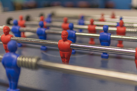 gray, red, and blue foosball game table thumbnail