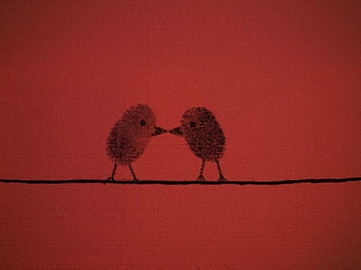 two chick on black wire painting thumbnail