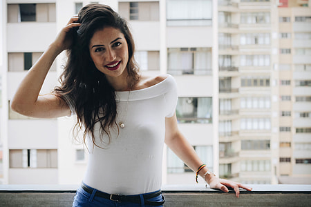 Girl with long hair, lipstick and smile thumbnail