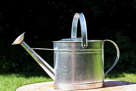 silver watering can on brown surface thumbnail