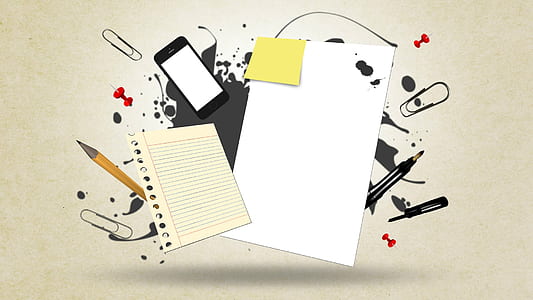 white printer paper, yellow sticky note and brown pencil thumbnail