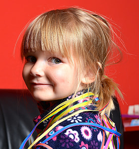 blonde haired girl wearing floral printed shirt thumbnail
