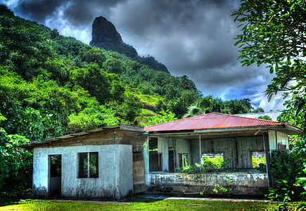 white and red painted house on green grass thumbnail