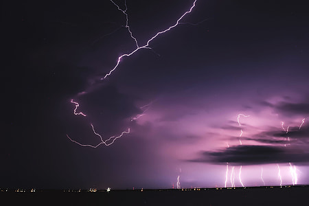 Lightning strikes in the sky during a storm in the United States thumbnail