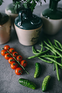 Parslel, cucumbers, green peas, and other greenery thumbnail