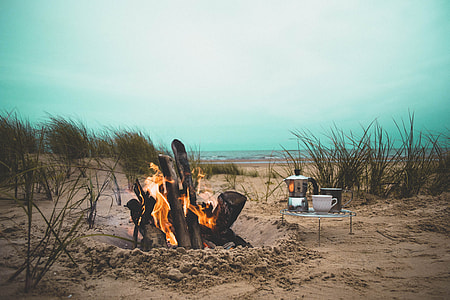 bonfire beside seashore during daytime thumbnail