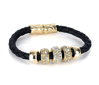 black and gold leather bangle thumbnail