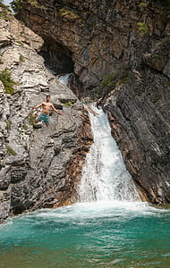 man wearing blue shorts jumped on waterfalls thumbnail