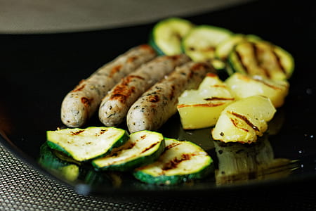Green Yellow and Brown Food on Black Square Ceramic Plate thumbnail