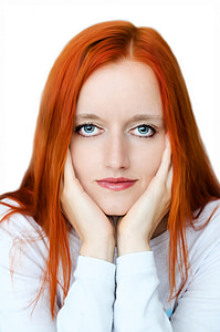 orange-haired woman in white long-sleeved shirt thumbnail