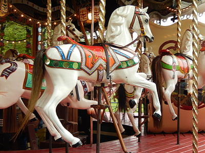 selective focus photography of white and brown horse carousel thumbnail