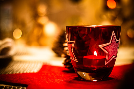 red star-printed glass candle holder thumbnail