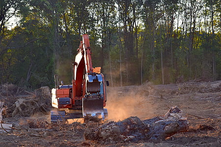 empty bucket orange and gray excavator thumbnail