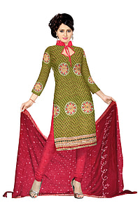 woman in green and red kameez dress thumbnail
