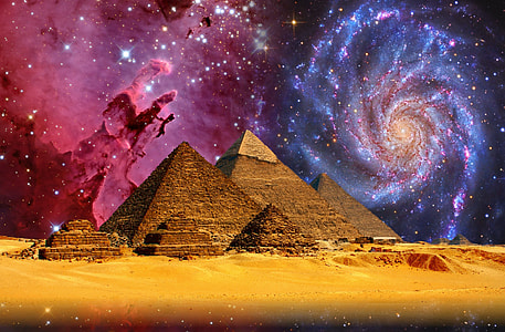 The Pyramid of Giza under a nebula and andromeda galaxy thumbnail