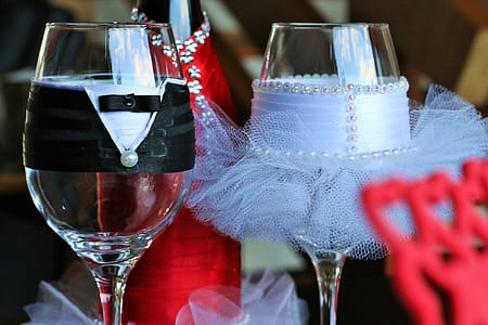 Two Clear Bridge and Groom Wine Glasses thumbnail