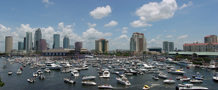 Tampa skyline with ships in the harbor in Florida thumbnail