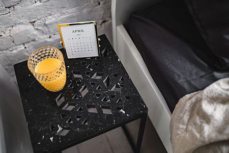 Bedroom interior with marble bedside table thumbnail