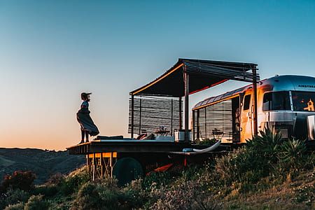 woman standing on dock near bus thumbnail