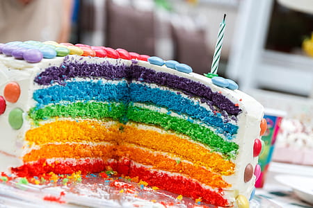 rainbow cake with white icing thumbnail