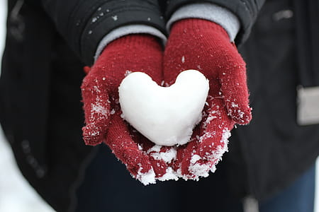 person holding heart-shaped of snow thumbnail