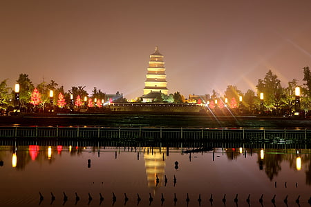 photo of temple near body of water during night thumbnail