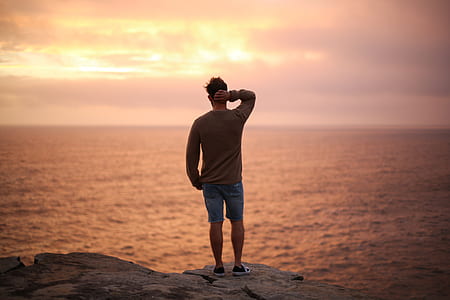 ocean, person, looking out, facing away thumbnail