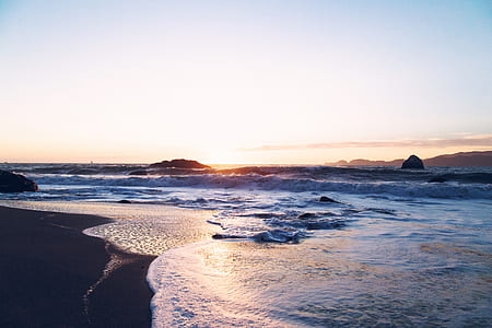 beach, sunrise, sand, rock thumbnail