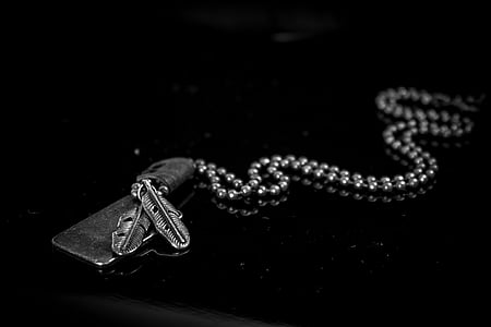 grayscale photo of leaf pendant necklace thumbnail