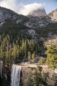 aerial photography falls surrounded with pine trees thumbnail