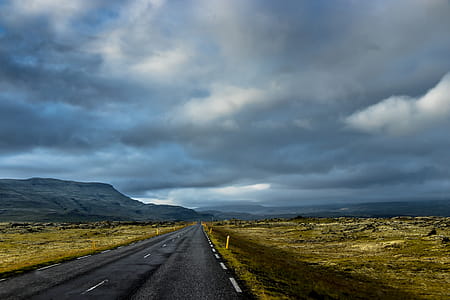 Empty Road in Between Grass Field thumbnail