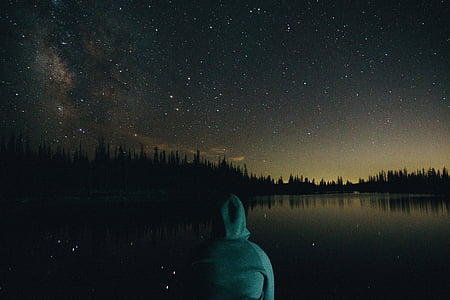 person wearing hoodie looking at nebula thumbnail