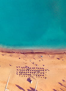 aerial view of people walking beside seashore thumbnail