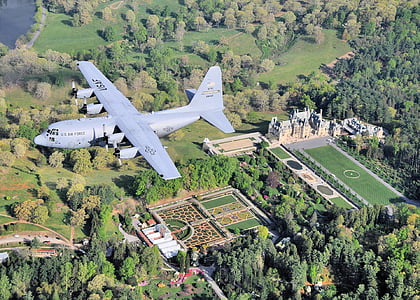 gray plane flying above trees thumbnail