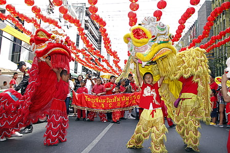 group of person performing dragon dance on street thumbnail
