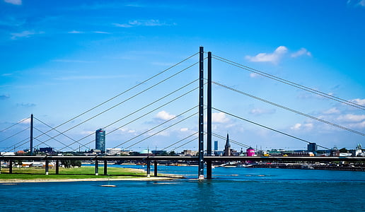 full-suspension bridge under blue and white sky at daytime thumbnail