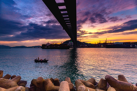 bridge above body of water during golden hour thumbnail