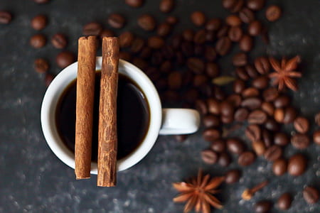 two brown cinnamon sticks and white ceramic mug thumbnail
