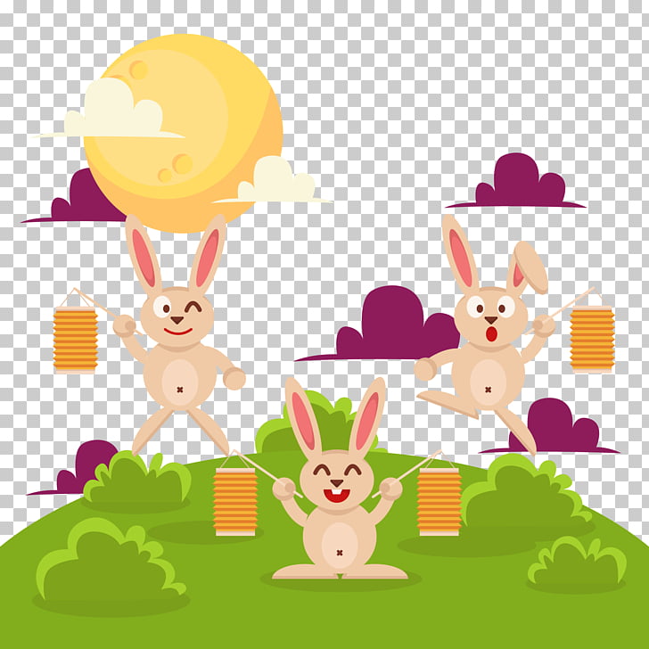 Easter Bunny Moon Rabbit Mid Autumn Festival Mid Autumn Moon Rabbit Pull Free Png Clipart Free Cliparts Uihere