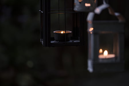 tealight candles on black candle lanterns thumbnail