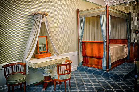 brown wooden canopy bed frame thumbnail
