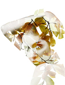 woman hands on head with green leafed overlay edited photo thumbnail