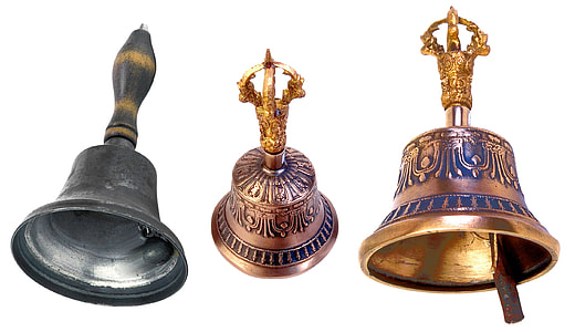 two brass and one stainless steel handbells thumbnail